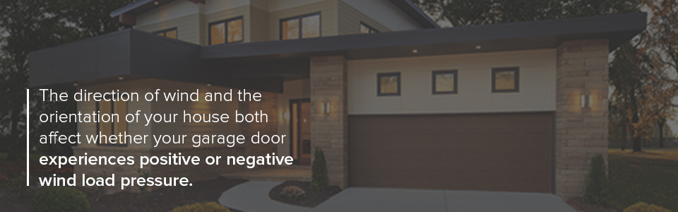 The direction of wind and the orientation of your house affects the wind load pressure on your garage door